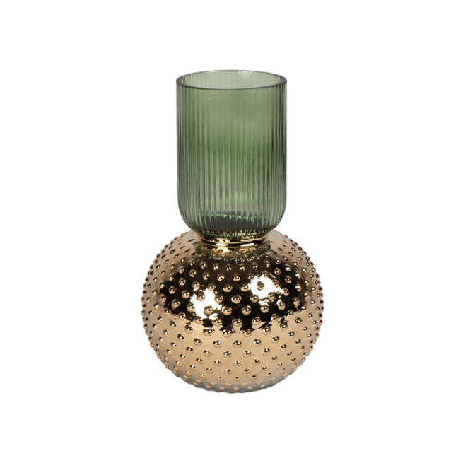 Vaso in vetro verde e oro, altezza 25 cm