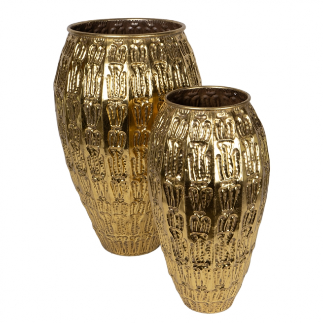 Vaso in metallo oro, diametro 38 cm, altezza 71 cm
