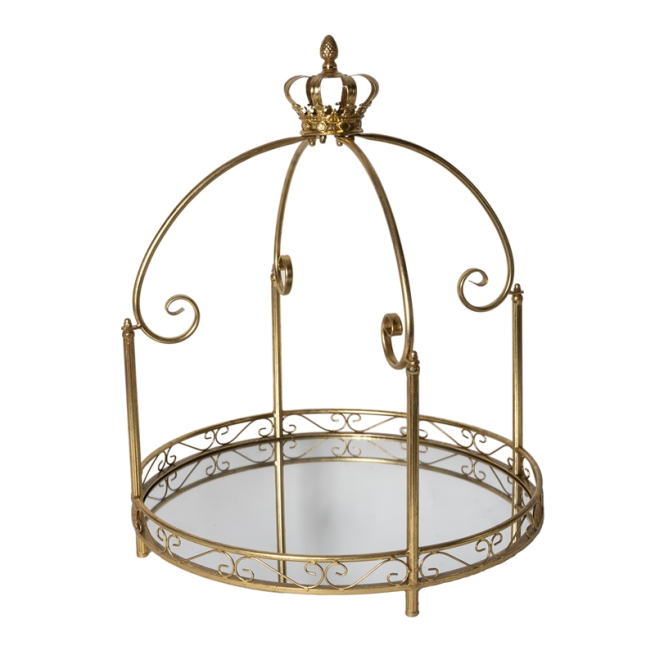 Alzata in metallo oro con specchio, altezza 69 cm