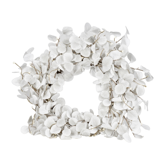 Corona in PVC con foglie bianche, diametro 60 cm