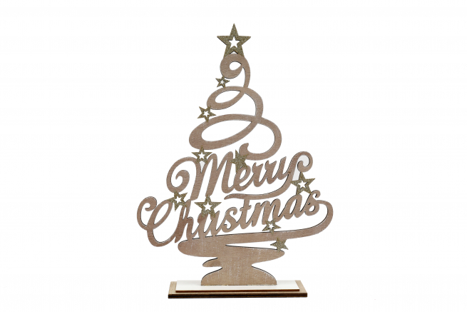 Albero di Natale in legno decorato, altezza 29.5 cm