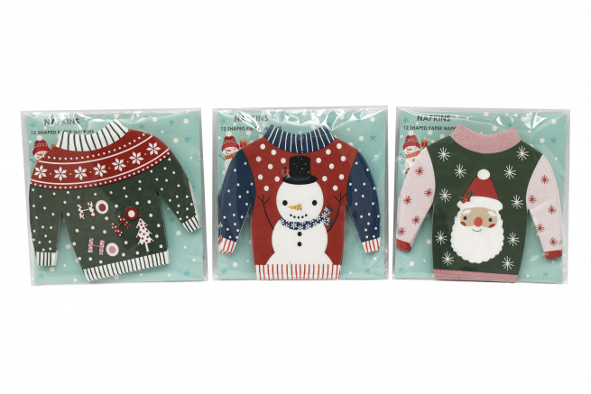 Tovagliolo in carta sagomato maglione di Natale, confezione da 12 pezzi, modelli assortiti