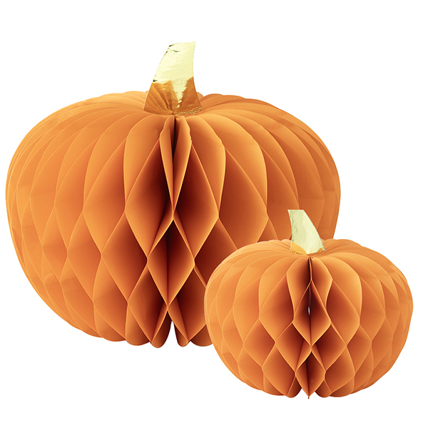 Zucca in carta arancione diametro 20/30 cm, confezione da 2 pezzi assortiti