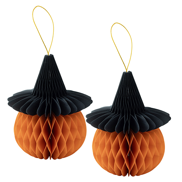 Zucca in carta con cappello da appendere, diametro 16 cm, confezione da 2 pezzi