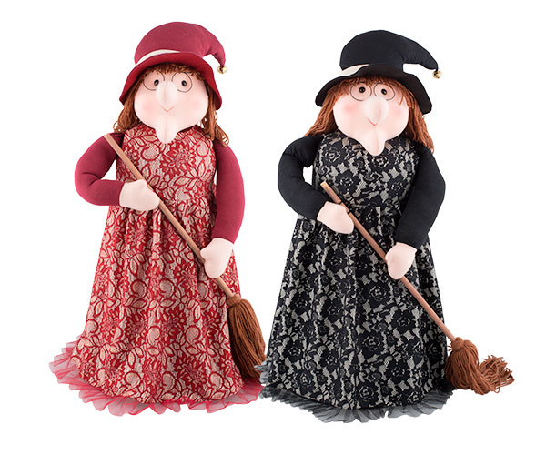 Befana con abito di pizzo nero, altezza 70cm