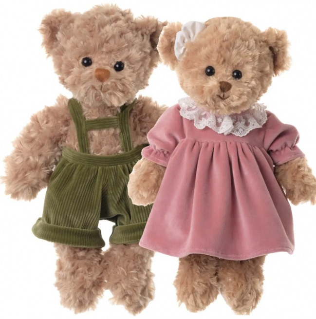 Orso "Alfred" marrone con salopette verde, altezza 35 cm