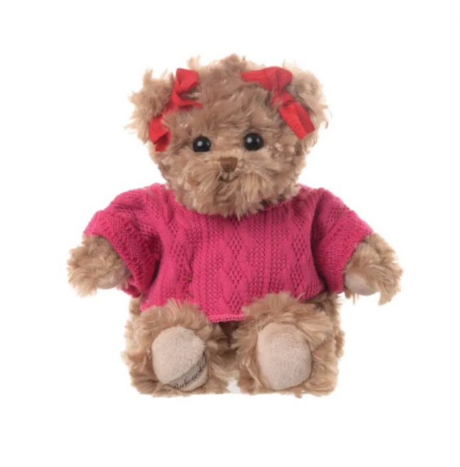 Orsa "Tova" marrone con maglione fucsia, altezza 25 cm