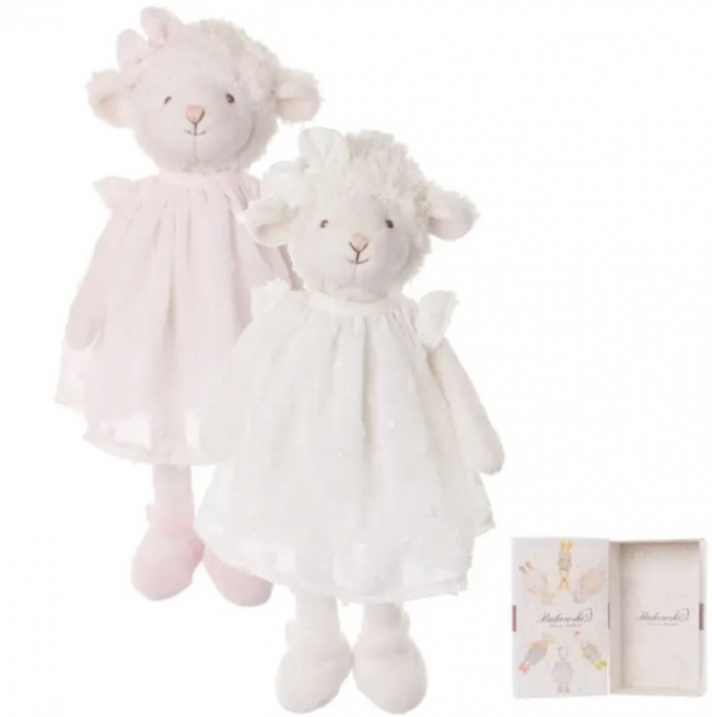 Pecora "Molly" panna con vestito rosa, altezza 30 cm, in scatola regalo