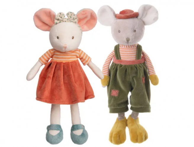 Topolino "Henry" grigio con saloppe in velluto, altezza 30 cm