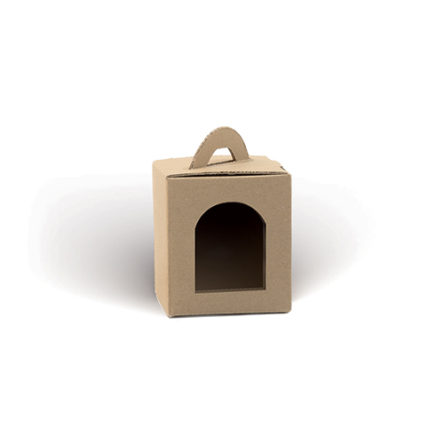 Cestello da 1 vasetto in cartone avana liscio con maniglia, 9x9x10 cm, cartone da 20 pezzi