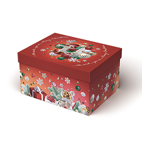 Scatola base rettangolare con coperchio, fantasia rossa "Christmas Party", cartone da 10 pezzi, vari formati