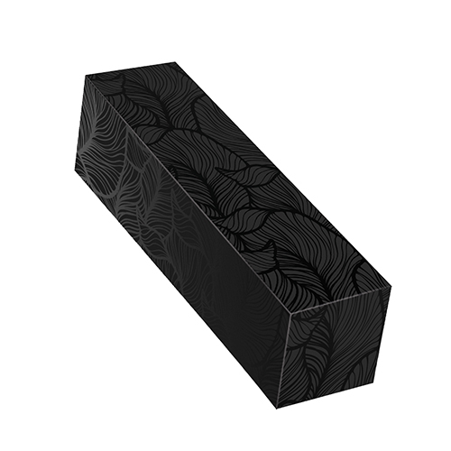 Scatola porta bottiglia in cartone linea "Foglie" nera, 10.5x11.5x33 cm, cartone da 25 pezzi