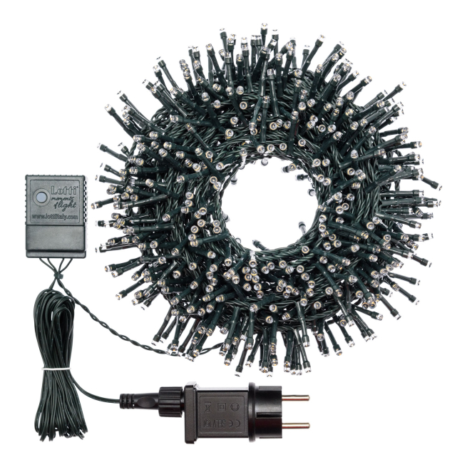Filo lineare (cluster) 720 led, luce calda, filo verde, per uso interno ed esterno, lunghezza 14.90 metri