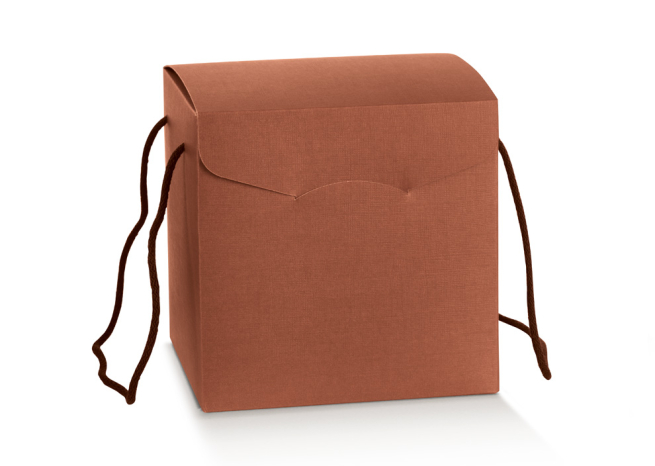 Scatola "Segreto" automontante base quadrata in cartone ruggine, 21x21x21 cm