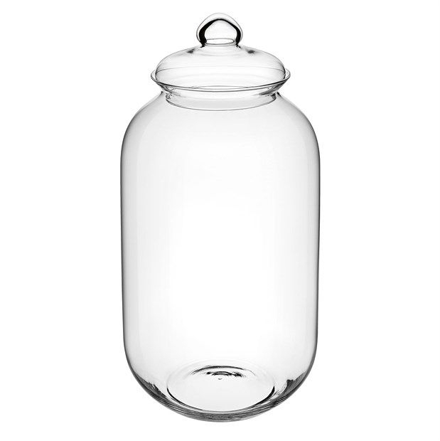 Vaso in vetro con coperchio, diametro 23 cm, altezza 49.5 cm
