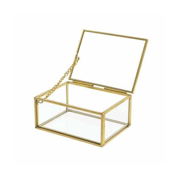 Portapianta "Terrarium" rettangolare in vetro e metallo oro, lunghezza 9.2x6.7 cm, altezza 4.2 cm