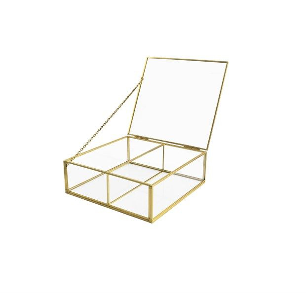 Portapianta "Terrarium" rettangolare in vetro e metallo oro con divisorio, lunghezza 9.2x6.7 cm, altezza 4.2 cm