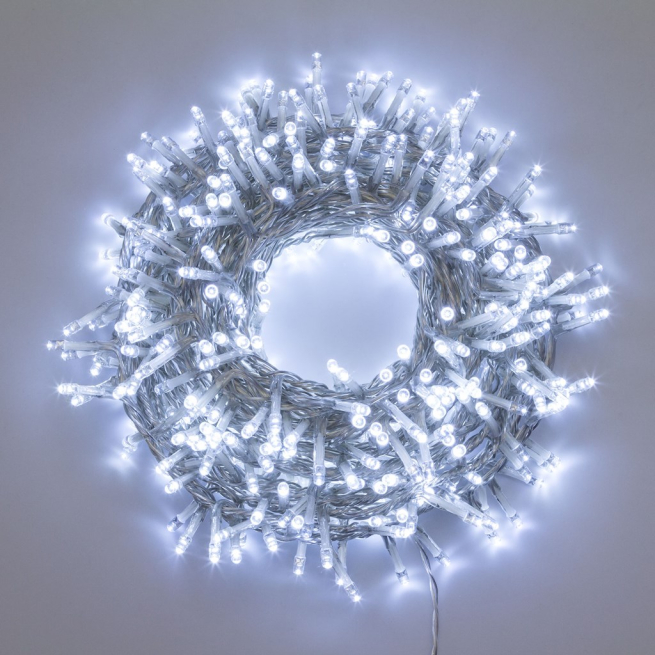 Filo lineare (cluster) 720 led, luce fredda, filo trasparente, uso interno ed esterno, lunghezza 14.9 metri