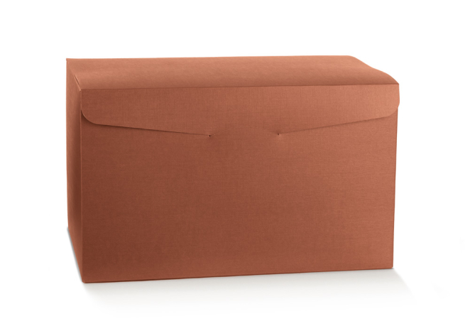 Scatola "Segreto" automontante base rettangolare  in cartone ruggine, 27x39x23.5 cm