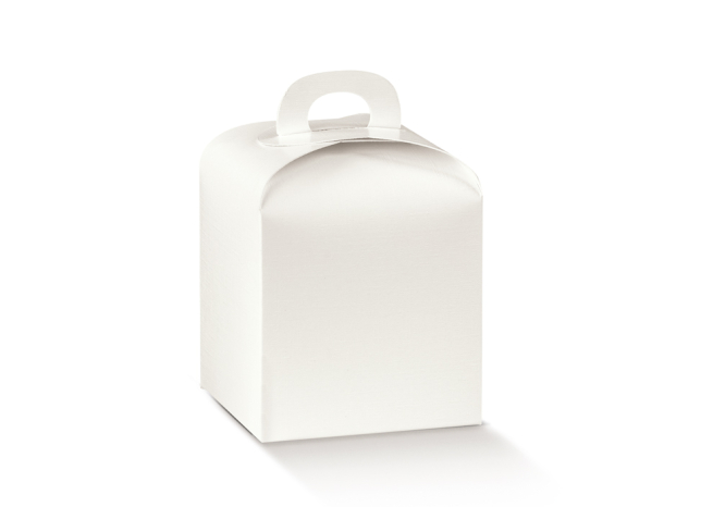 Scatola porta panettone in cartone bianco con maniglia, 20x20x18 cm