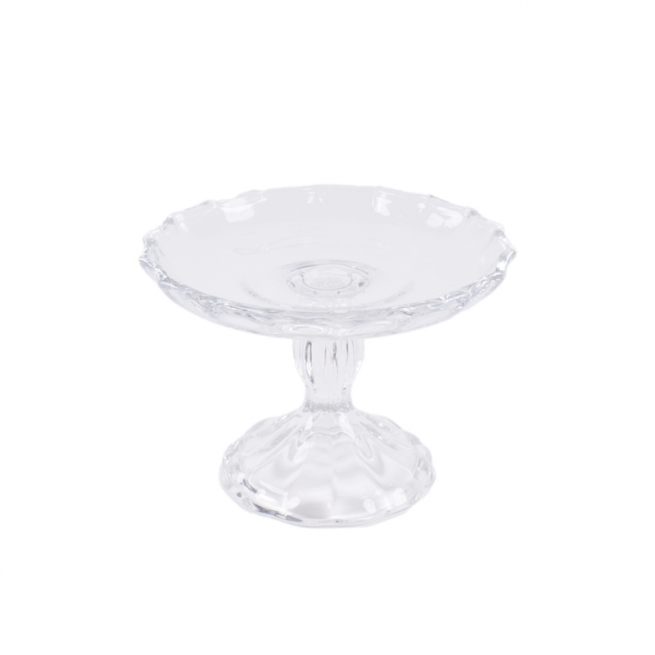 Alzata in vetro trasparente decorato, diametro 13.5 cm, altezza 9 cm