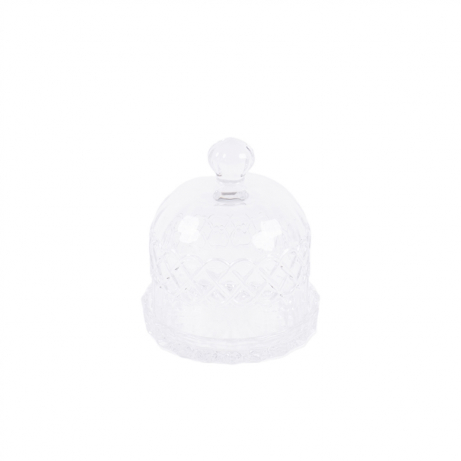 Burriera in vetro trasparente con cupola, diametro 9 cm altezza, 10.5 cm