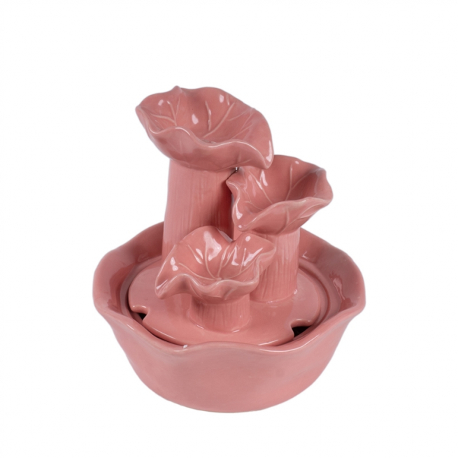 Fontana elettrica in ceramica rosa, altezza 21 cm