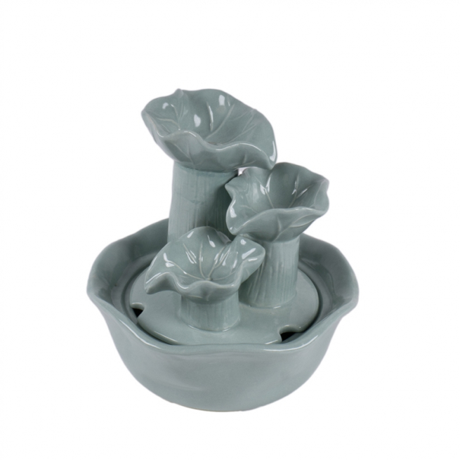 Fontana elettrica in ceramica celeste, altezza 21 cm