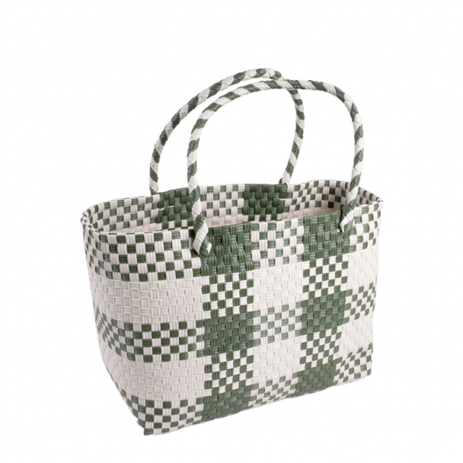 Borsa in plastica verde e bianca, 35x26 cm