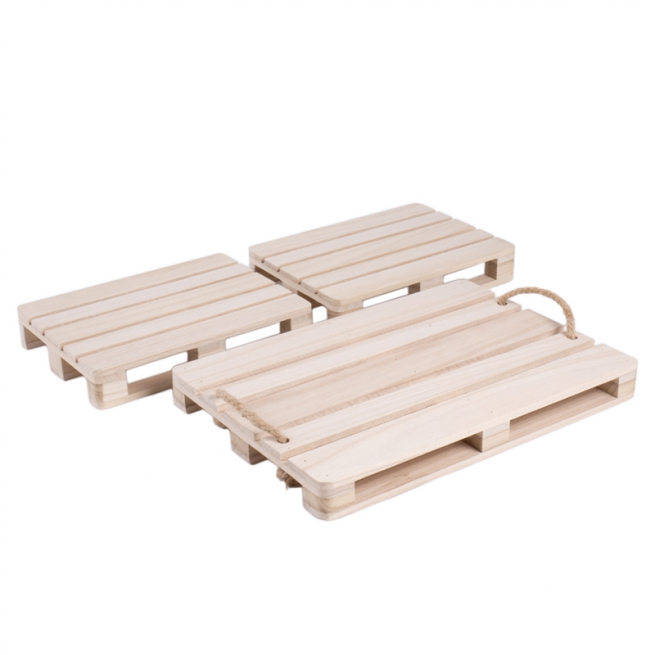 Bancale rettangolare in legno naturale, set da 3 pezzi misure assortite