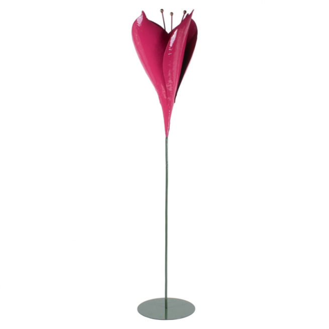 Fiore "campanula" fucsia in metallo  con base altezza 100 cm