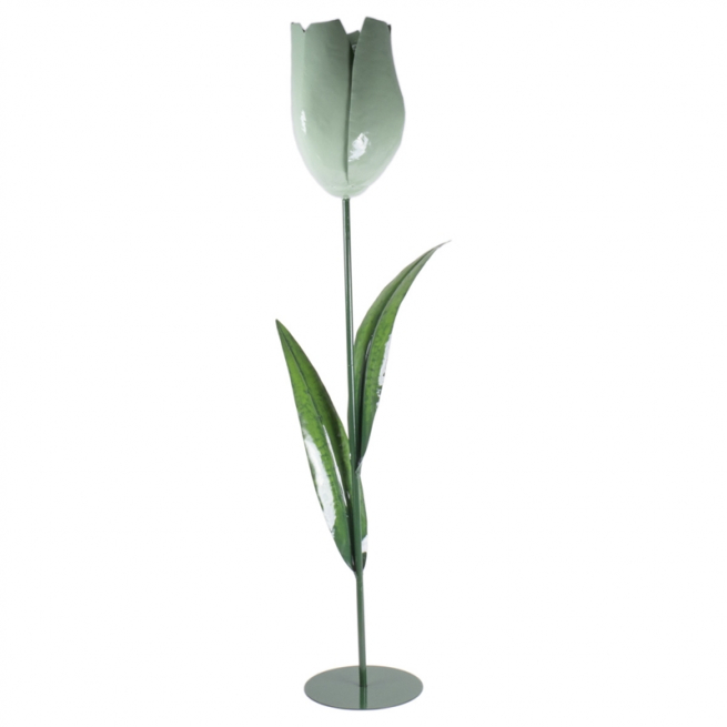 Fiore tulipano bianco in metallo con base altezza 121 cm