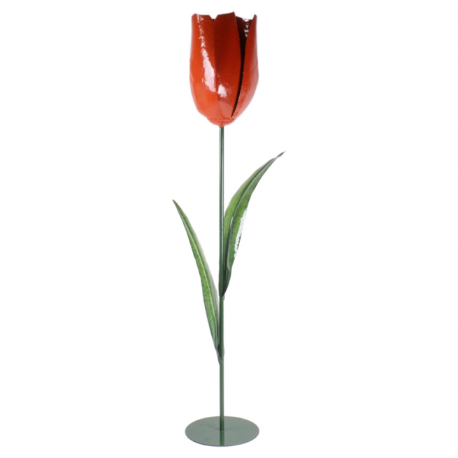 Fiore "tulipano"arancio in metallo con base altezza 121 cm