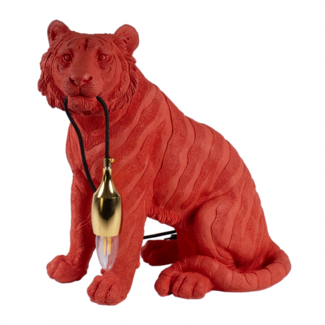 Portalampada in resina a forma di tigre arancio, altezza 43 cm