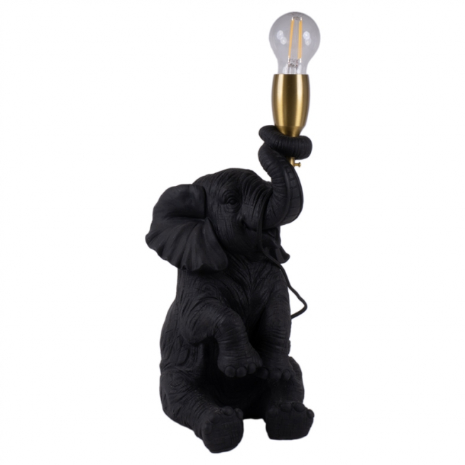 Portalampada in resina a forma di elefante nero, altezza 44 cm