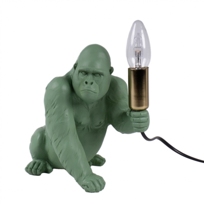 Portalampada in resina a forma di gorilla verde, altezza 21 cm