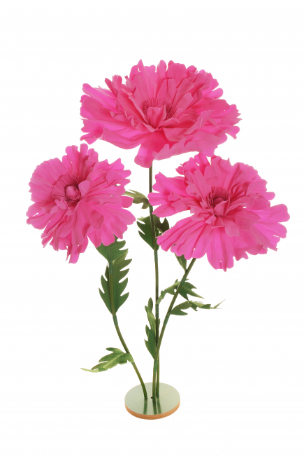 Tris di fiori "Cosmos" fucsia con base, misure assortite