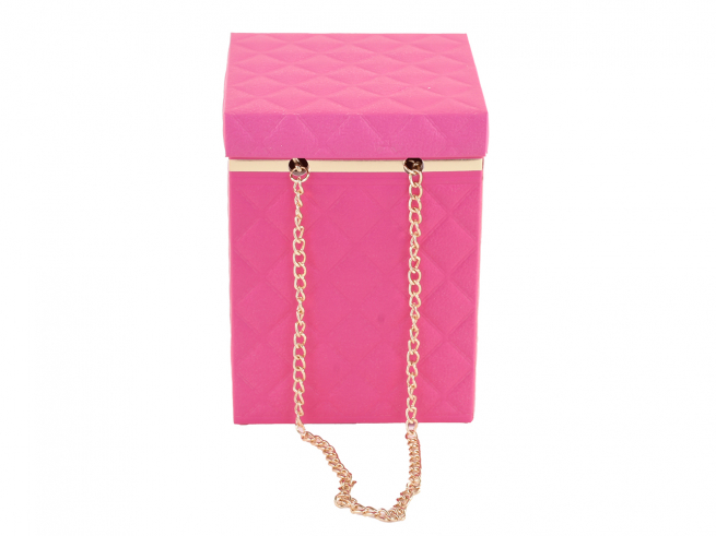 Shopper con coperchio fucsia plastificato con catenella in metallo, formato 10+10x13 cm, confezione da 10 pezzi