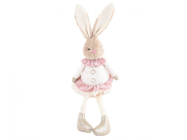 Coniglietta seduta con vestito rosa, altezza 47 cm