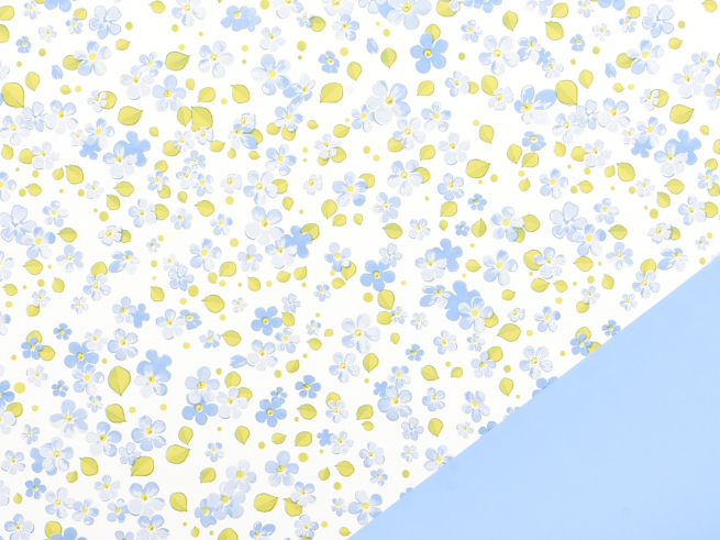 Bobina "Myosotis" in PPL fantasia fondo bianco, interno azzurro, altezza 1 metro, lunghezza 25 metri