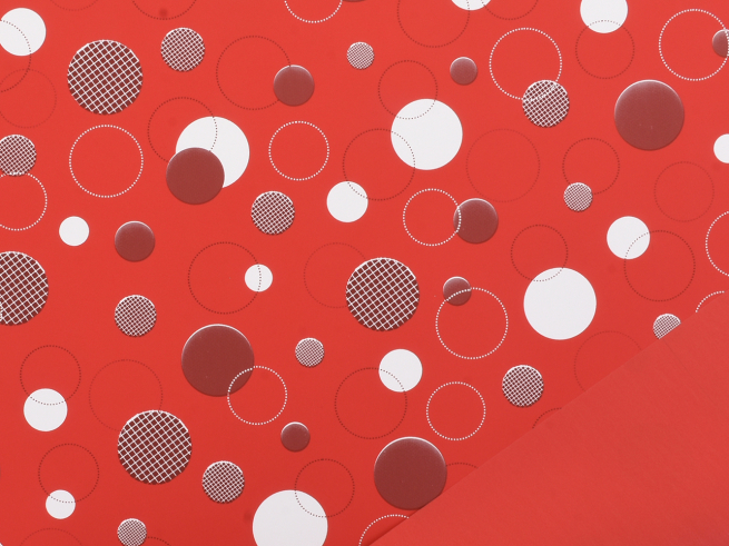 Bobina "Drops" in PPL fantasia fondo e interno rosso, altezza 1 metro, lunghezza 25 metri