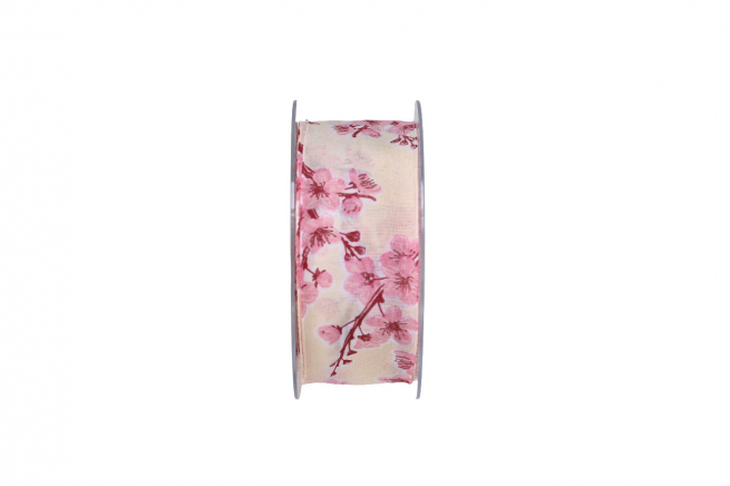 Rotolo nastro "Hanami" rosa con fiori, altezza 40 mm, lunghezza 20 metri