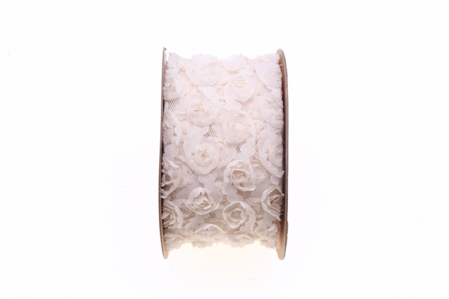 Rotolo nastro "Tivoli" crema con rose, altezza 60mm, lunghezza 5 metri