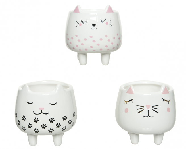 Vaso gatto di porcellana bianco, altezza 9 cm
