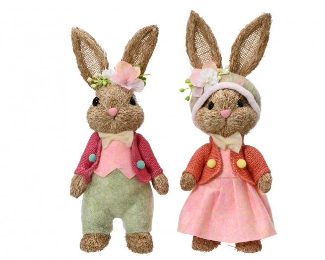 Coniglio in paglia con giacca rossa, altezza 26 cm, soggetti assortiti