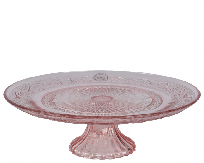 Alzata in vetro trasparente rosa, altezza 9 cm