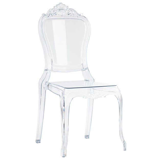 Sedia "Royal" in plexiglass trasparente con schienale liscio, altezza 100 cm