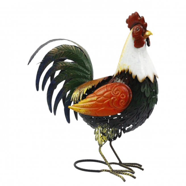 Gallina in metallo dal collo bianco, altezza 41 cm