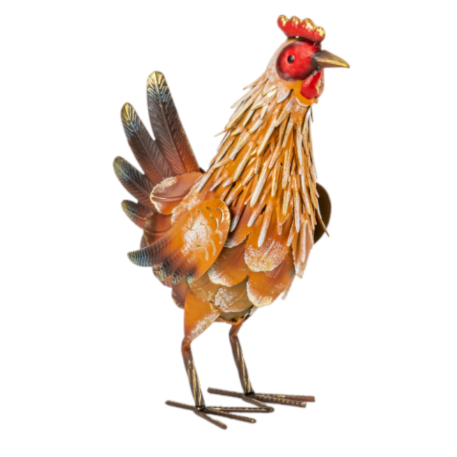 Gallina in metallo ocra, altezza 40 cm
