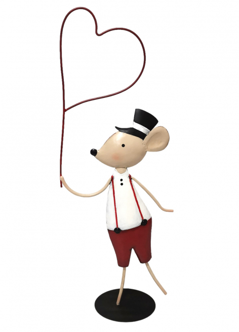 Topolino in metallo con cuore, altezza 70 cm